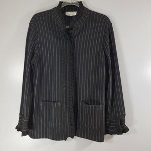 FRENCH RAGS vintage wool blend striped ruffle trim button front cardigan sweater